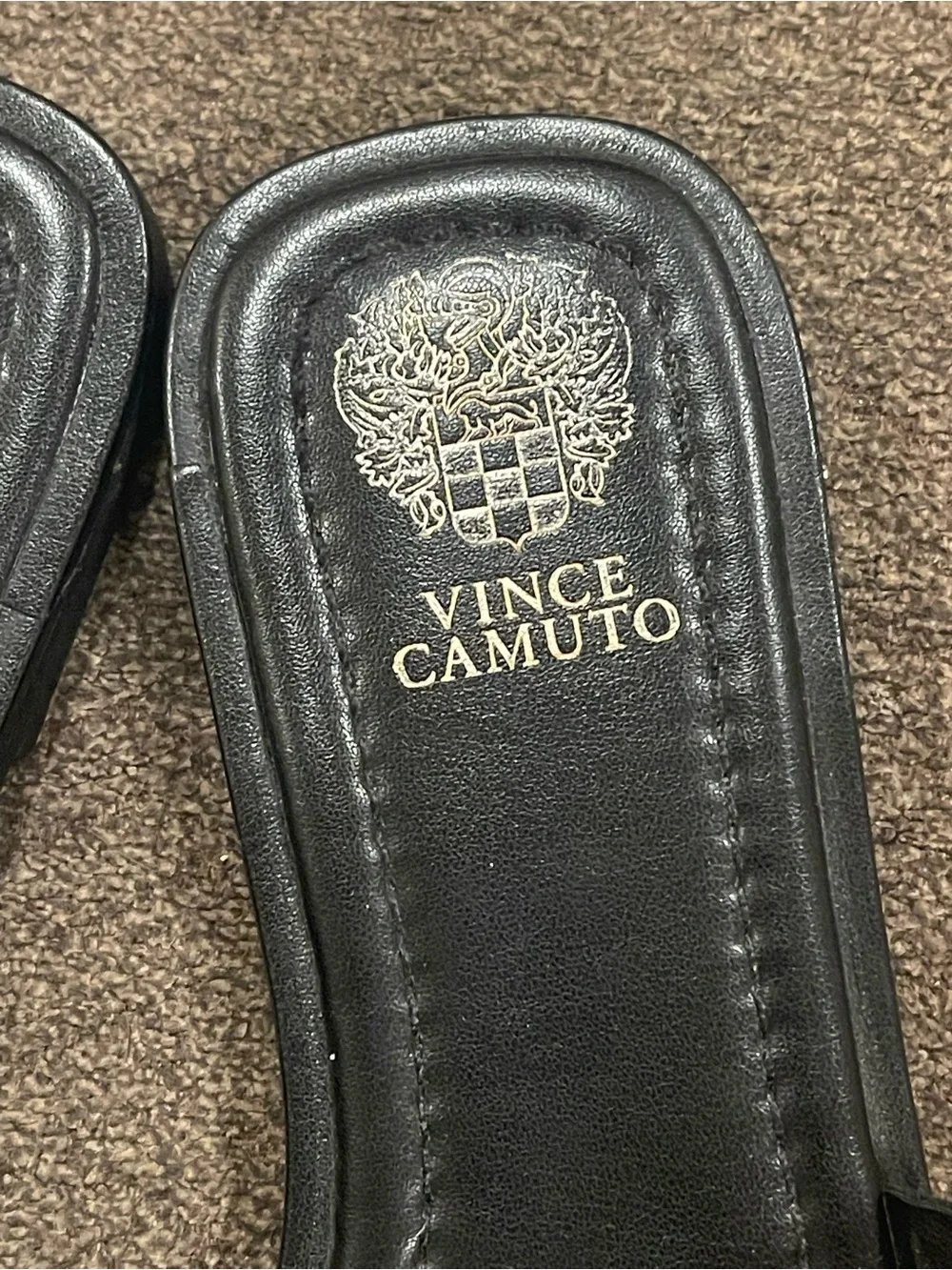 Vince Camuto Black Slide Sandals with Gold Domed Studs